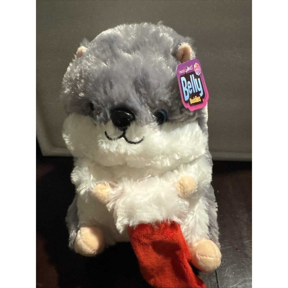 Belly Hamster Plush Stuffed Animal Medium Gray White Red Stocking 2023 NWT